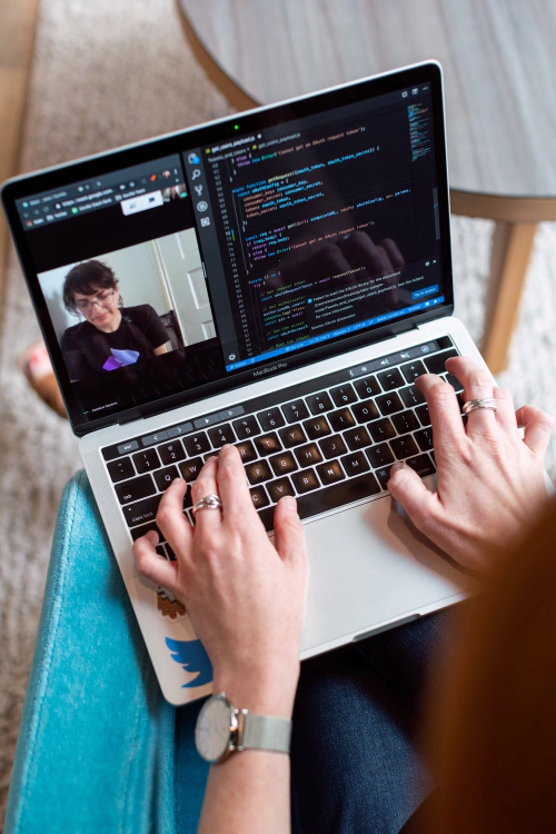 working on computer